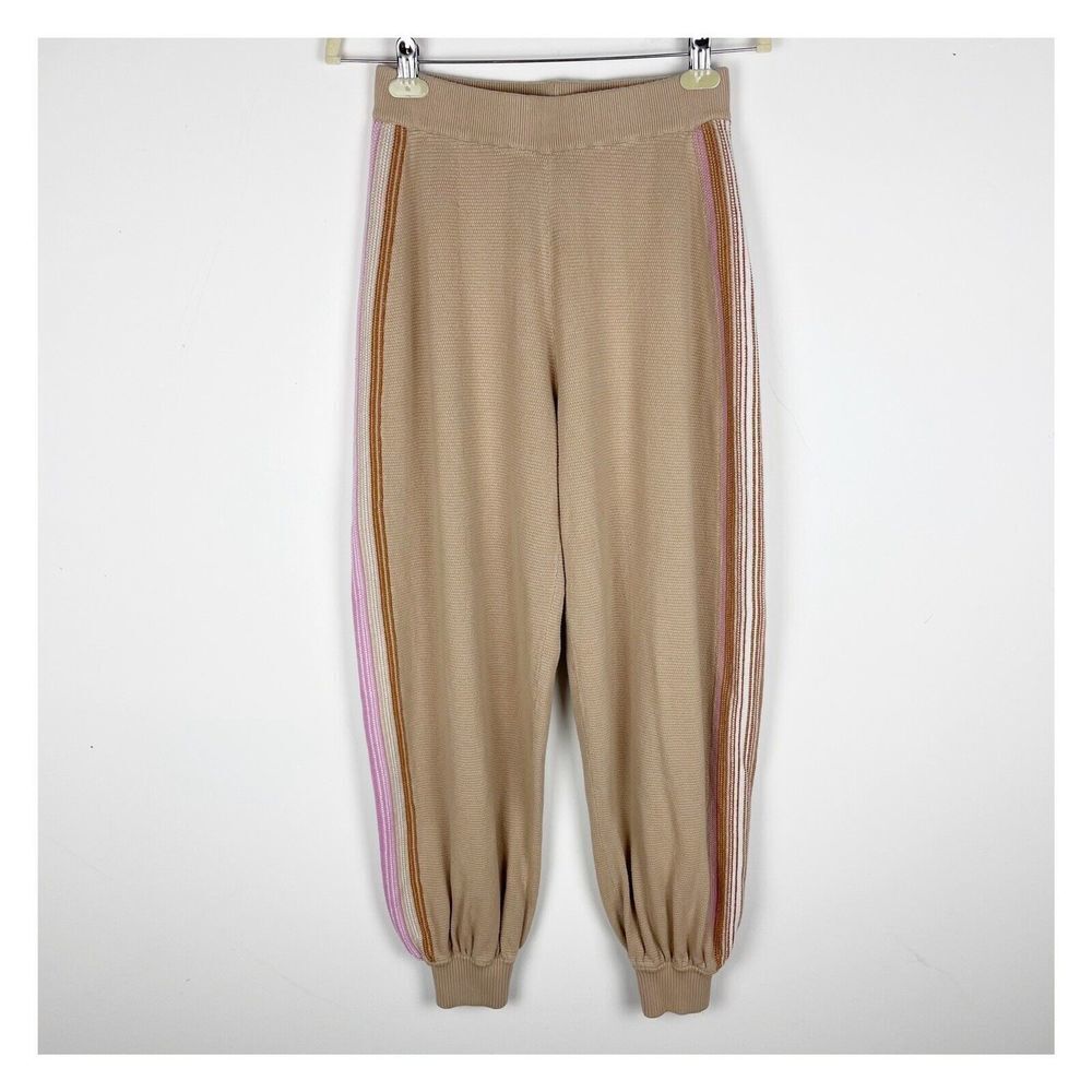 Free People Tan Beige Oversized Joggers With‎ Stripes Small​​​​